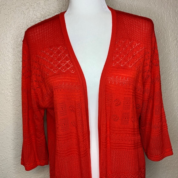Abito Orange Lace Sweater Open Front Cardigan Women's Size Medium - Picture 3 of 8